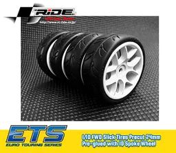 Ride 1/10 Slick Tires Precut 24mm Pre-Glued with 10 Spoke Wheel White FWD (4pcs)