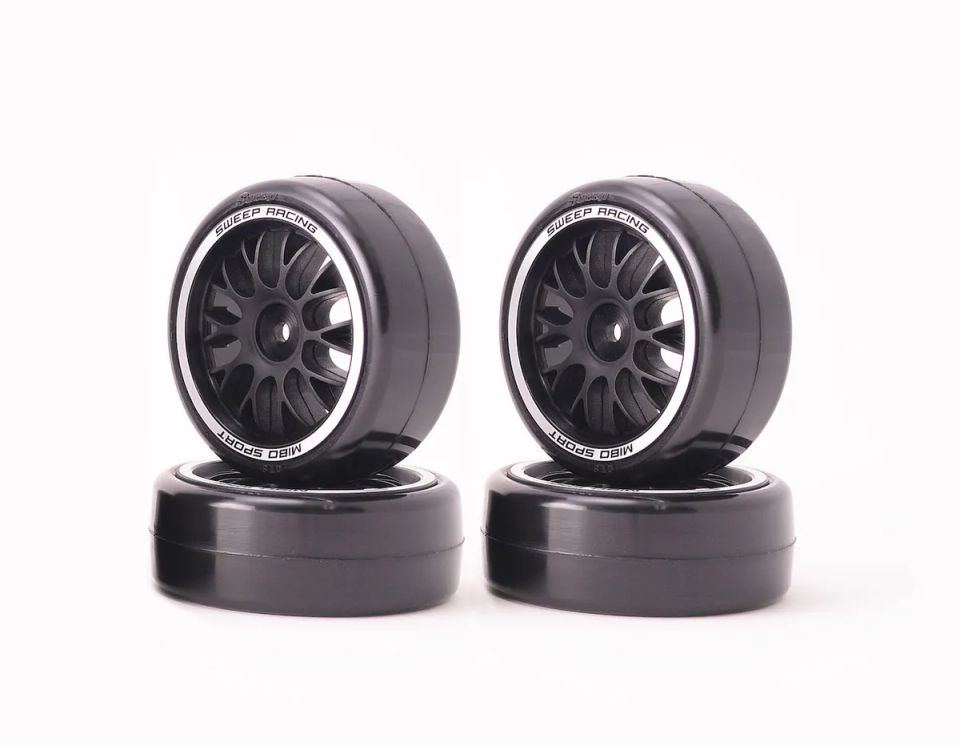 Sweep QTS Low Profile Tires 32deg w/BBS Black Spoke Wheels Pre-glued (4pcs·5colors rings)