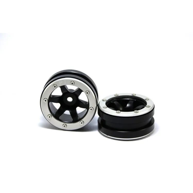 Cerchi in Alluminio Beadlock Wheels PT-Wave Black/Silver 1.9'' (2 pcs)