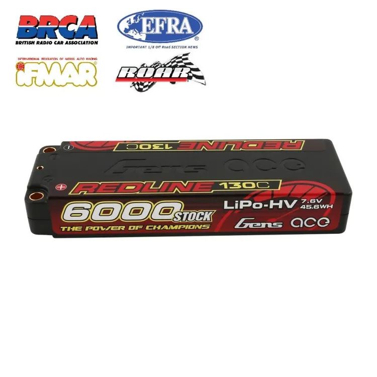Gens Ace Redline Series 6000mAh 7.6V 130C 2S2P HardCase HV Lipo (5mm)