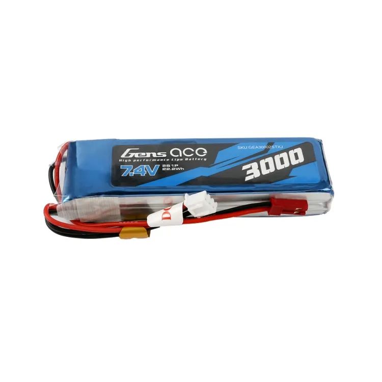 Gens Ace 3000mAh 7.4V 2S1P Lipo Battery Pack JST
