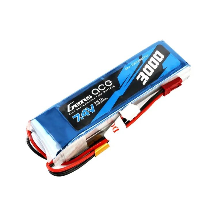 Gens Ace 3000mAh 7.4V 2S1P Lipo Battery Pack JST
