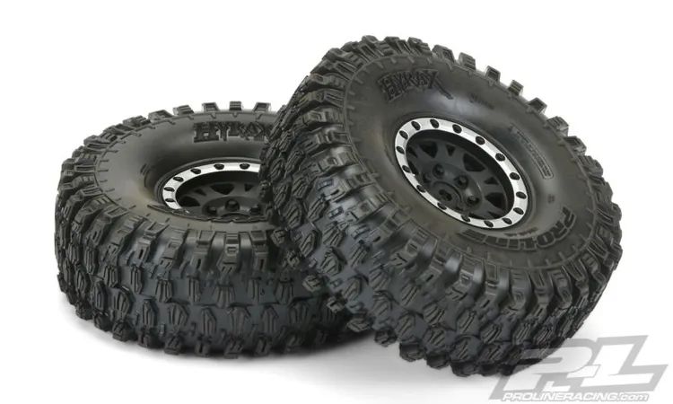 Pro-Line Hyrax 1.9" G8 Rock Terrain Truck Tires for F/R 1.9" Rock Crawler on Impulse Black/Silver Wheels
