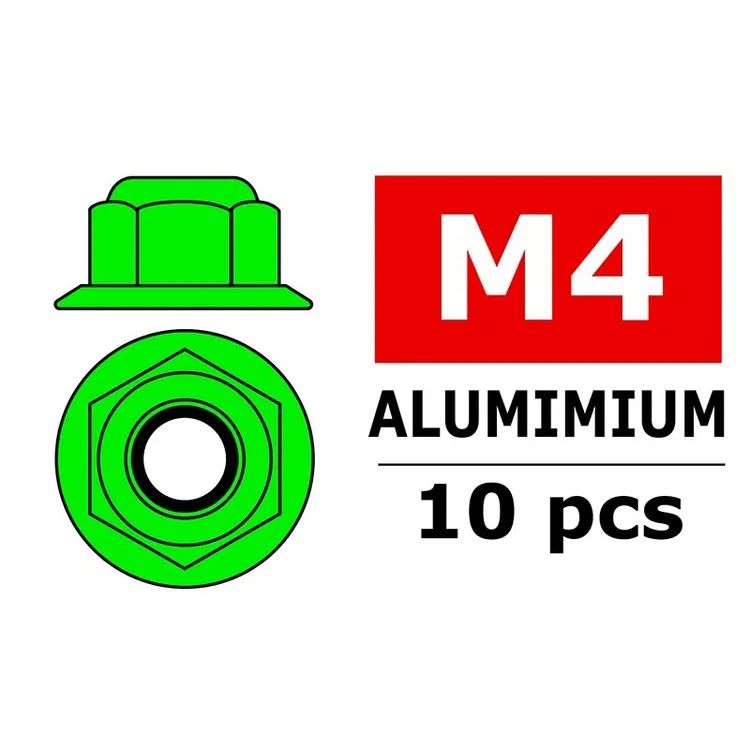 Dadi Alluminio Autobloccanti Flangiati M4 - Verdi (10pcs)