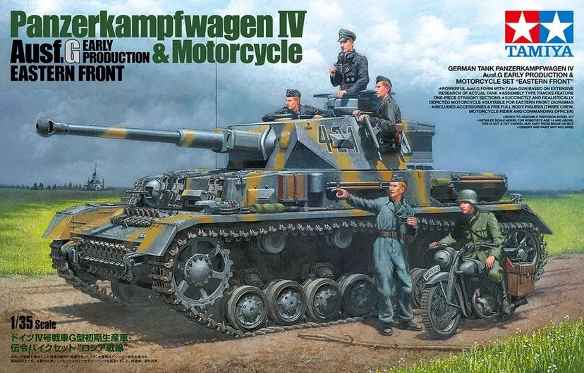 German Panzer IV Ausf.G Early Motorcycle Set Eastern Front 1/35 Kit di Montaggio Tamiya