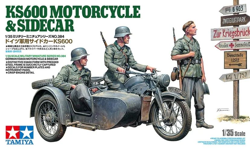 German KS600 Motorcycle W/Sidecar 1/35 Kit di Montaggio Tamiya