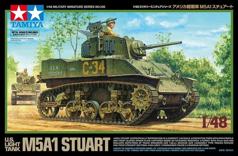 US Light Tank M5A1 Stuart 1/48 Kit di Montaggio Tamiya